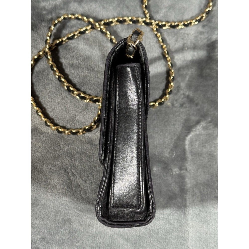 Vintage I Magnin Crossbody Bag Womens Small Black Quilted Leather Chain Strap - Picture 5 of 14